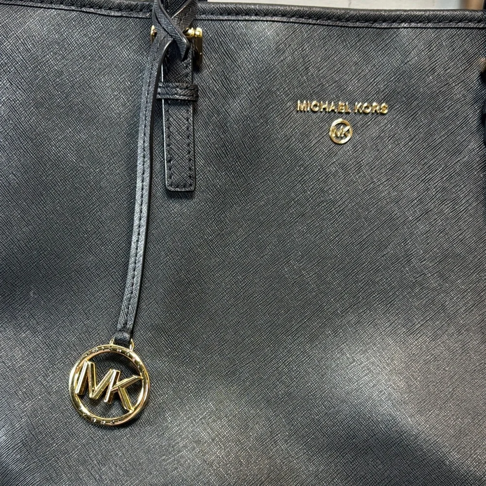 Michael Kors Black Saffiano Leather Tote with Gold Hardware